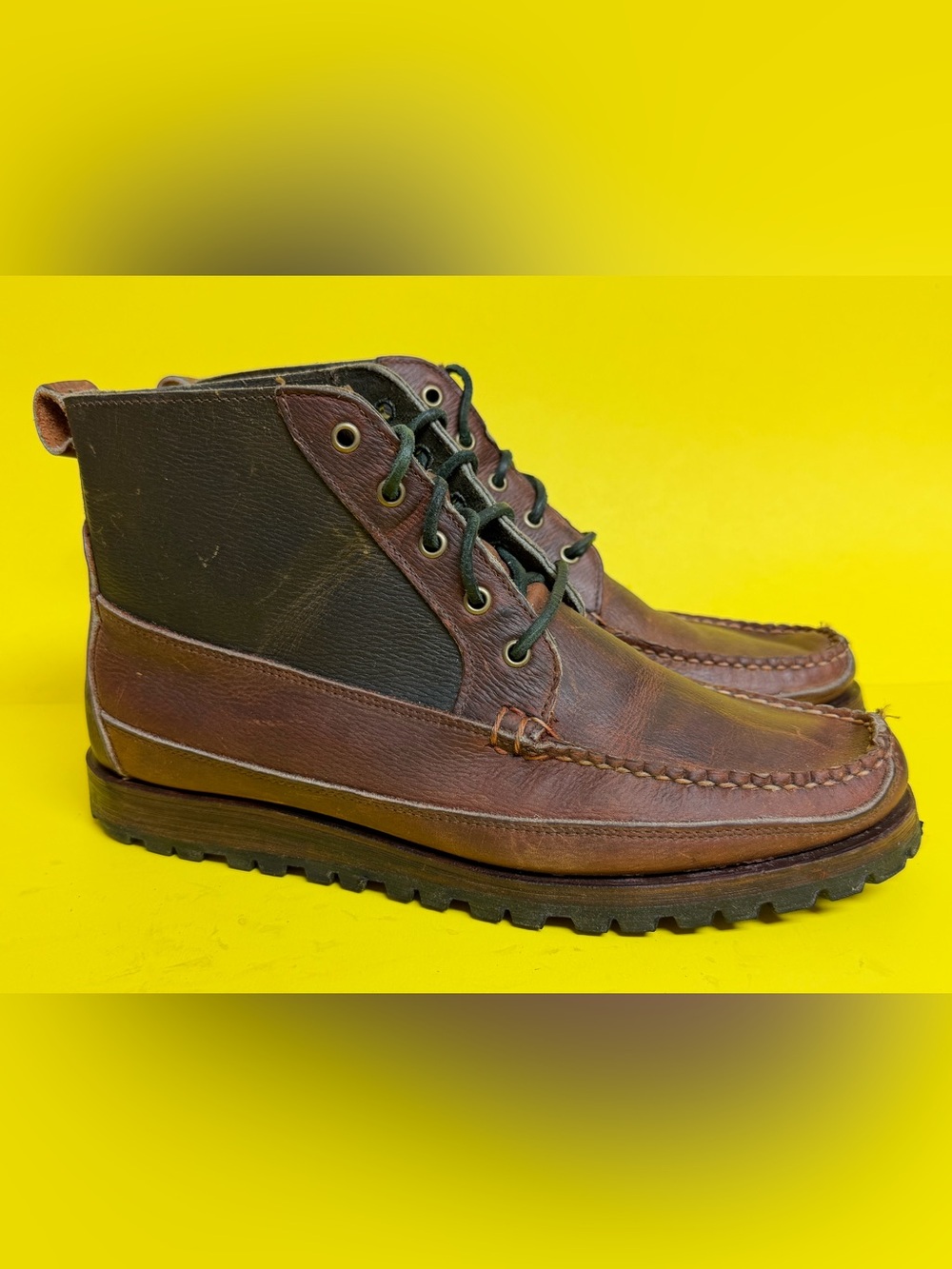 RANCOURT & Co X Brooks Brothers Five Eyelet Rugged Leather Boots Moc Toe SZ 10.5